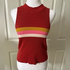 BDG Urban Outfitters Waffle Knit Racerback High Neck, Stripes Red, Large